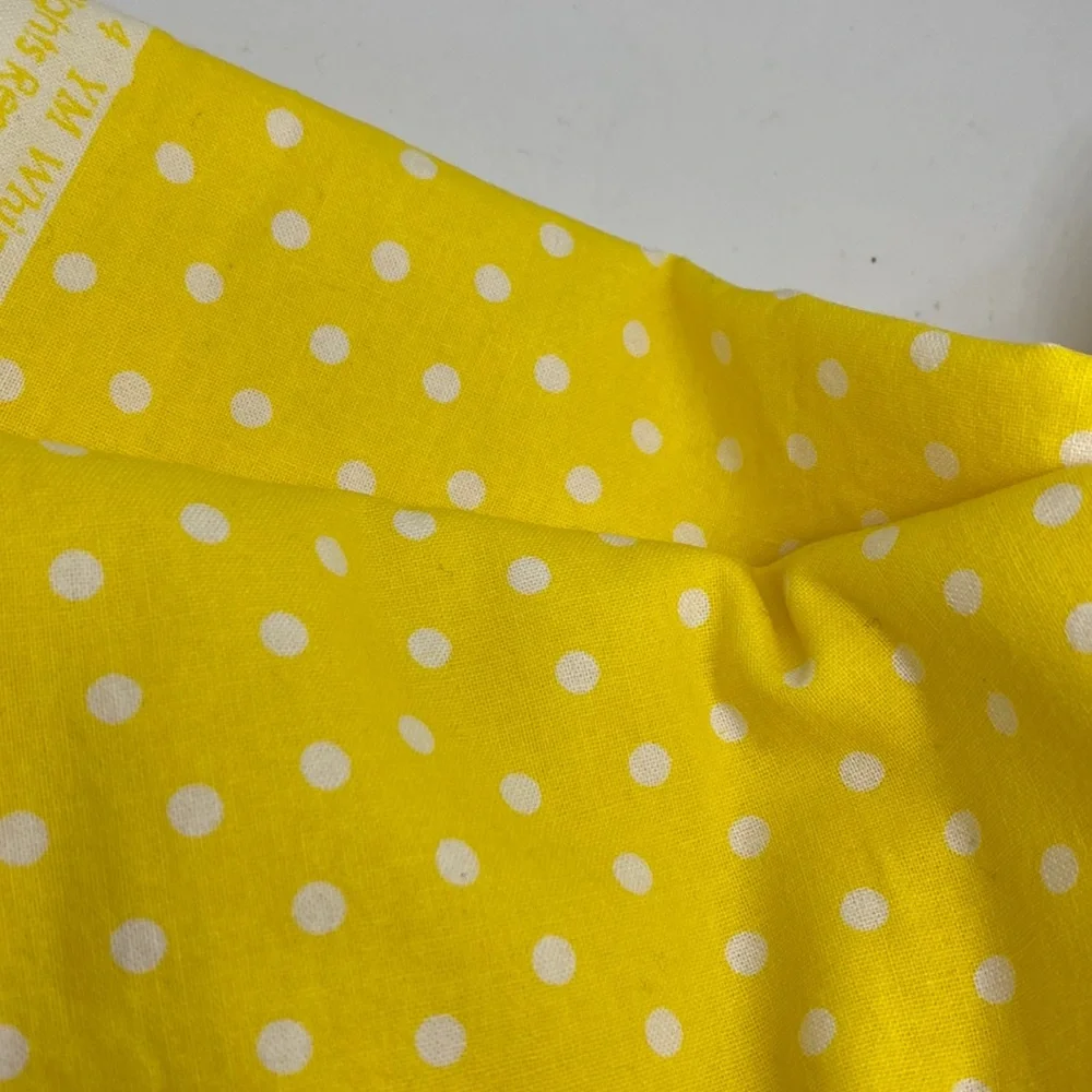 100% cotton Fabric, yellow w/ white Polka Dot! New! Laundered & Pressed, 2 Yards - Picture 2 of 5